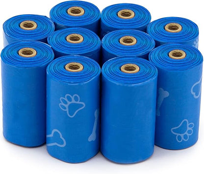 Best Pet Supplies Dog Poop Bags (150 Bags) for Waste Refuse Cleanup, Doggy Roll Replacements for Outdoor Puppy Walking and Travel, Leak Proof and Tear Resistant, Thick Plastic - Blue (Unscented)