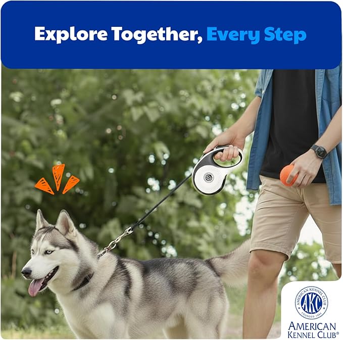 American Kennel Club Retractable Dog Leash, 16.4ft, Tangle-Free, Ergonomic Grip, One-Hand Brake, for Medium & Large Dogs up to 110 lbs