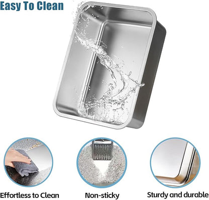 Stainless Steel Cat Litter Box - XL Metal High Sided Cat Pan Tray, Easy to Clean Non Stick Odorless Large Pet Toilet Supplies for Big Cats Kitty Kitten, 23.6 x15.75 x6 Inch, Silver