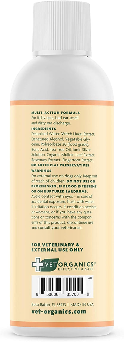 EcoEars Dog Ear Cleaner – Natural Multi-Action Formula for Ear Infection, Bad Discharge & Odor – Removes Foreign Matter & Cleans Difficult Ears - 8fl oz.