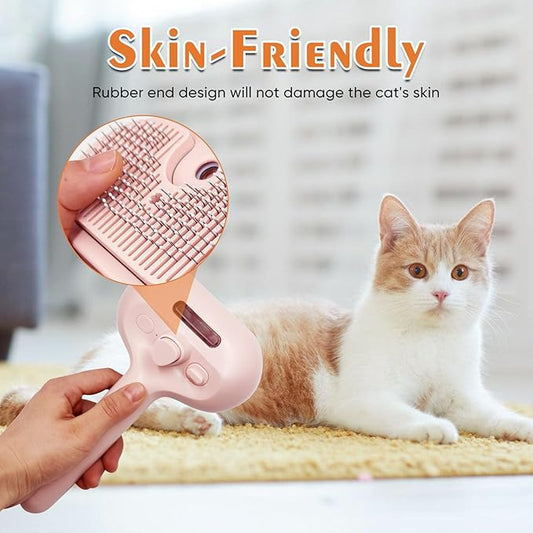 NATUYA Cat Steam Brush, Self-Cleaning Pet Brush for Dog and Cats Shedding Massaging Grooming, Cool Mist Only, Come With Cat Nail Clipper (Pink)