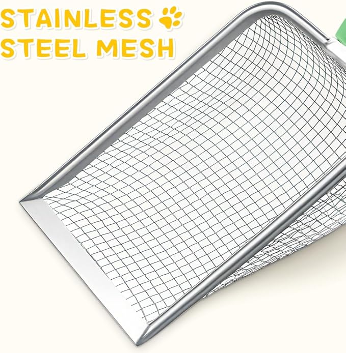 Metal Cat Litter Scoop,Sturdy Litter Cleaner Corner Shovel,Stainless Steel Mesh Litter Shovel,Easy to Clean Reptile Terrarium Sand Waste(Green)-Christmas