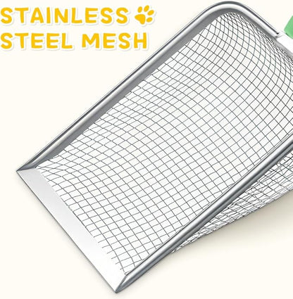 Metal Cat Litter Scoop,Sturdy Litter Cleaner Corner Shovel,Stainless Steel Mesh Litter Shovel,Easy to Clean Reptile Terrarium Sand Waste(Green)-Christmas