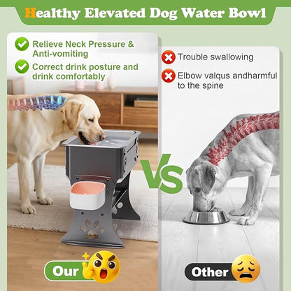 3 Gallon Elevated Large Dog Water Bowl, 3 Height Adjustable Stainless Steel Raised Dog Water Bowl Stand for Large Breed, Metal Pet Bowl Stand for Relief Joint Pressure, Easy Clean (Gray)
