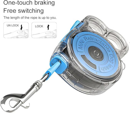 Retractable Dog Leash for Small Dogs, 10ft Retractable Leash for Puppies Up to 26 lbs, 360° Tangle-Free Heavy Duty Nylon Tape, One-Handed Brake Pause Lock, Reflective Strip for Safe Night Walking