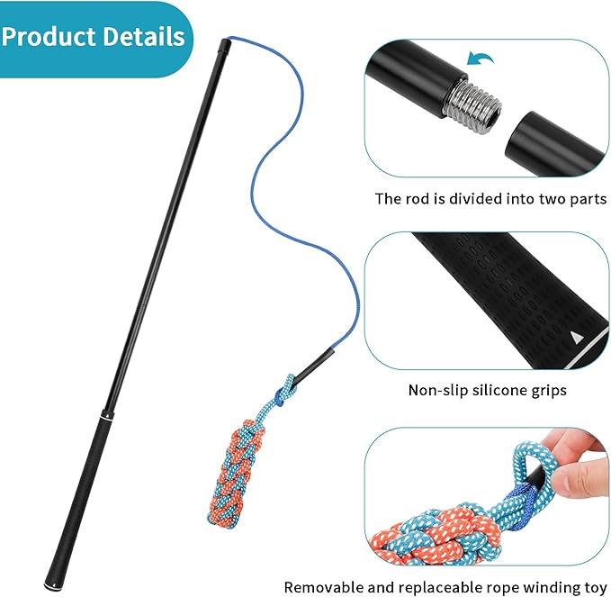 Flirt Pole Dogs Interactive Dog Toys for Large、Medium and Small Dogs for Chasing、Tug of War, Dog Chew Toys with Springs for Outdoor Exercise and Training