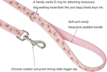 Dog Leash Flower Pattern, 4 Feet Length, Durable Nylon with Ribbon for Small, Medium and Large Dogs.(Medium, Pink Floral Leash)