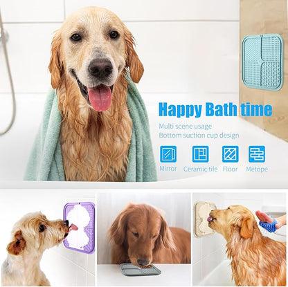 Lick Mat for Dogs, Premium Lick Pad with Suction Cups for Dog Anxiety Relief, Slow Feeder Dog Bowls, Bathing, Grooming and Training (Cyan, Purple, Beige, Grey, 4pack)