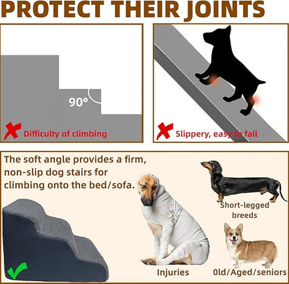 4-Step Dog Stairs for High Beds 18-24 Inch Pet Steps 2 3 4 5 Tier Ladder Non-Slip Sturdy Ramp Small Medium Large Dog Steps to Couch Bed Old Dogs Balanced Pet Stairs for Getting on Bed