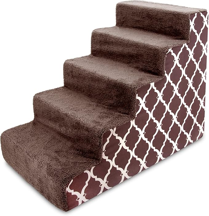 Best Pet Supplies Dog Stairs & Steps - Foam Steps for Small Dogs & Cats, Non-Slip Indoor Balanced Pet Step Support, Dog Ramp, No Assembly, Brown Lattice Print, 5-Step (22.5-inch Height)
