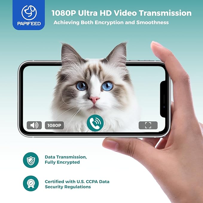 PAPIFEED Automatic Cat Feeder,Camera 1080P HD - 6L Pet Feeder, 2.4/5G WiFi Smart App Control, Bluetooth Assist Link,Wide-Angle Lens,Automatic Feeder for Small and Medium-Sized Pets (5G 1080P)