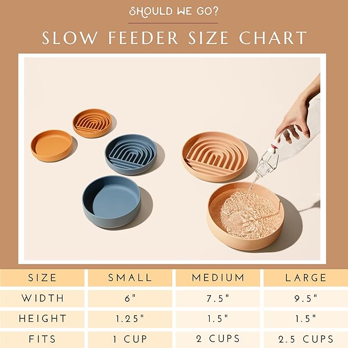 Should We Go? Slow Feeder for Dogs & Puppies, The Slowdown Bowl Silicone Slow Eating, Modern Lick Mat Design, Reduces Gulping, Fits 2 Cups, 7.5” Across x 1.5” Tall, Mealtime Challenge, Medium-Blush