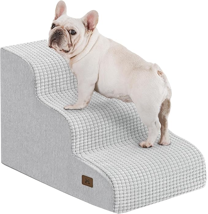 Dog Stairs for Small Dogs, 15.7" H Dog Steps for Bed 35D Strong Support Foam Stairs for High Bed or Couch Sofa Non-Slip Balanced Pet Steps Indoor, Light Grey