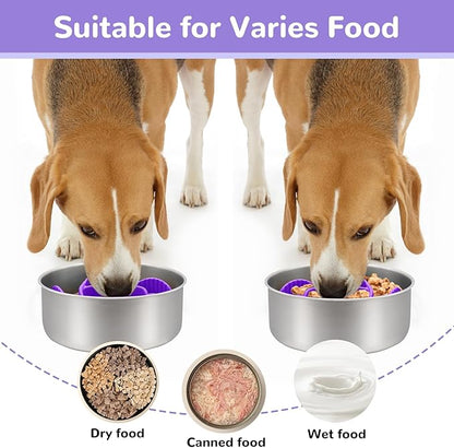 MateeyLife Slow Feeder Dog Bowls Insert with Suction Cups, Cuttable Design for Large & Medium Breeds, Fit for Regular Elevated, Compatible with Metal and Ceramic Dog Bowls for Slow Eating (Purple)