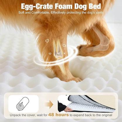 Lekereise Soft Dog Car Mat for Hard Bottom Seat Extender 53.9 x 18.1 inch- Waterproof Washable Dog Car Mat, Orthopedic Egg-Crate Foam Pet Bed, Fits Most Hard Bottom Dog Car Beds/SUVs/Trucks-Beige