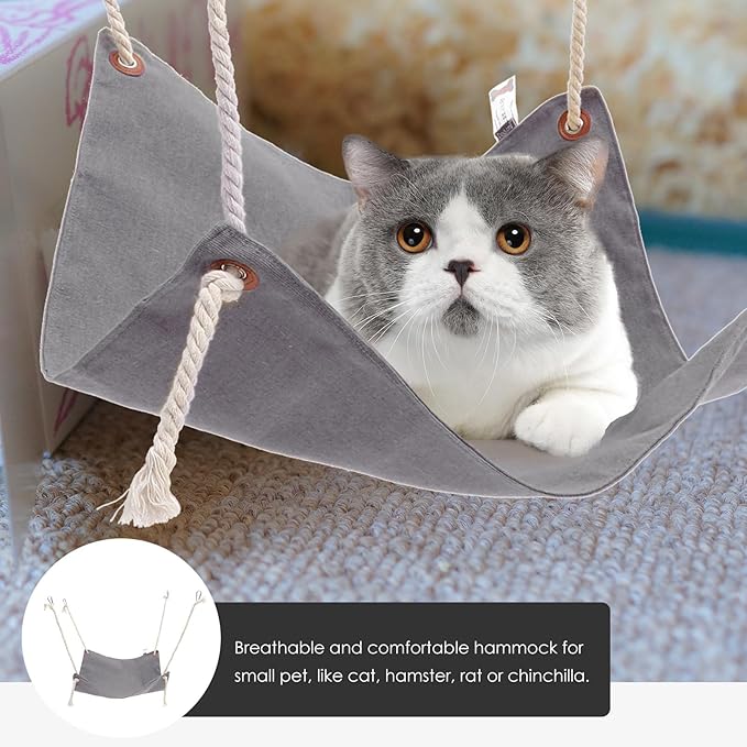 Adjustable Double-Sided Cat Hanging Hammock Bed, Reversible Small Animal Nest with Soft Fabric for Indoor Cage and Window Use, Light Gray Kitten Nest