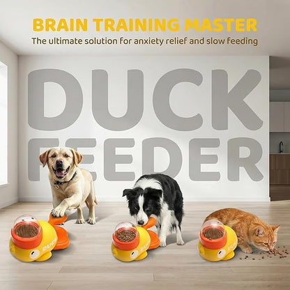 Duck Treat Dispenser Toy for Dog, Cat Treat Dispenser, Interactive Pet Feeder with Pedal, Slow Feeding Puzzle Toy for Dogs and Cats, Food Dispensing Game for Dry Kibble (Yellow)