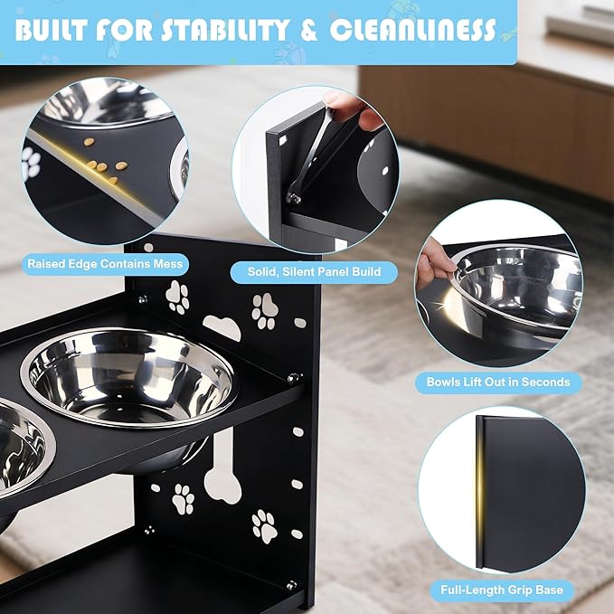 FORUP All-Metal Elevated Dog Bowls, Heavy Duty Cold-Rolled Steel Frame, 6-Height Adjustable Raised Feeder Stand with 2 Stainless Steel Bowls, Anti-Slip Rubber Feet for All Breeds (2.5"-12.2")