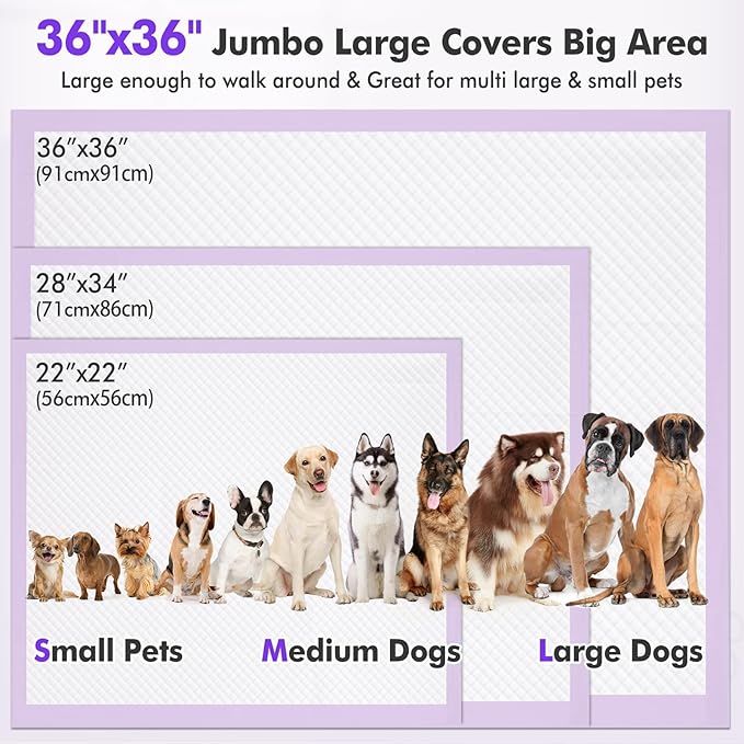 Gimars 36x36 XXXL Lavender Scented Ultra Absorbent 6-Layer Dog Pee Pads Extra Large, Leakproof Puppy Training Pads Quick-Dry Wee Wee Pee Pads for Dogs, Perfect for Puppies, Adult Senior Dogs