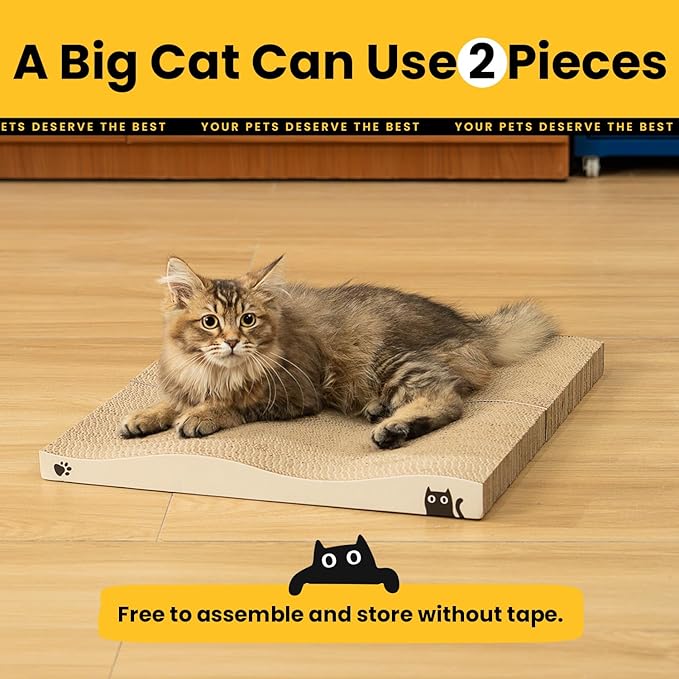 Cat Scratcher, Durable Scratch Pad, Corrugated Cardboard Scratching Board for Indoor Cats, Heavy Duty, Double-Sided Usability, Recyclable, with Catnip, 2 Pack