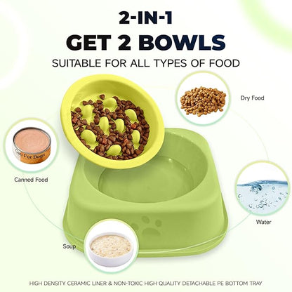 Slow Feeder Dog Bowls Ceramic Puppy Feeding Bowl for Small Dogs Cat Slow Feeder Bowl Protecting Cat and Dog Whiskers Preventing Choking with 2-in-1 Multifunctional Training Whistle