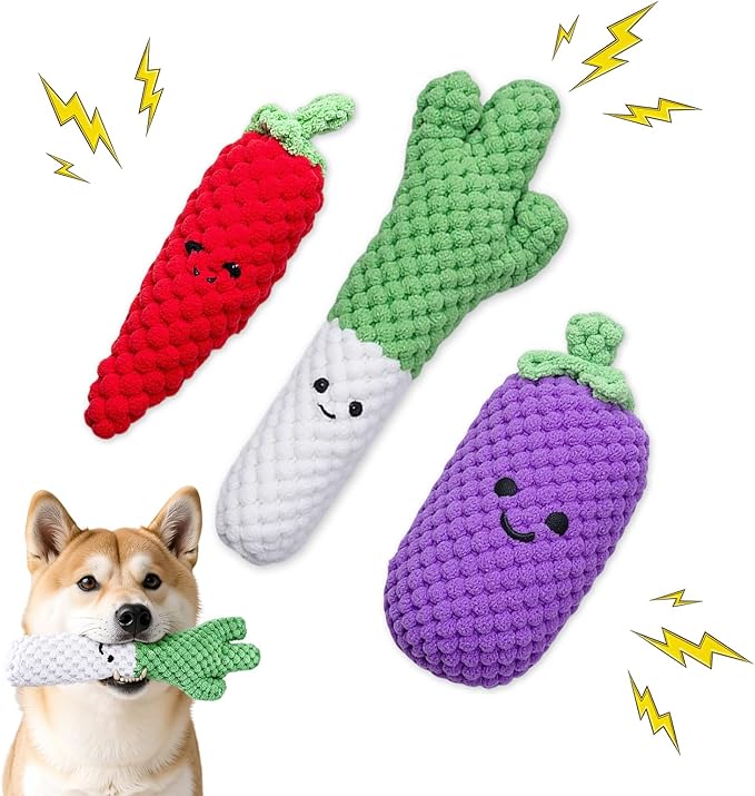 Puffluv 3-Pack Dog Squeaky Toys Set,Plush Squeaky Pet Toy Pack for Small Medium Dogs, Soft Durable Interactive Play Set with Variety Figures