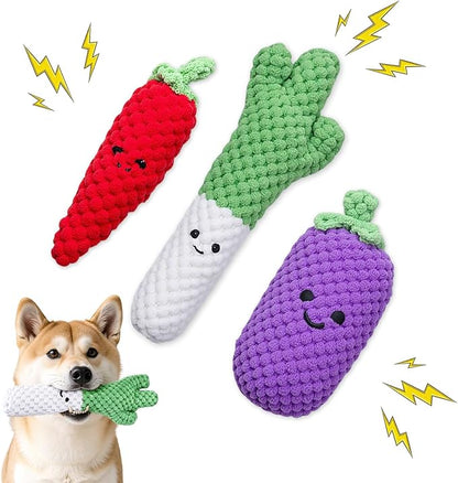 Puffluv 3-Pack Dog Squeaky Toys Set,Plush Squeaky Pet Toy Pack for Small Medium Dogs, Soft Durable Interactive Play Set with Variety Figures