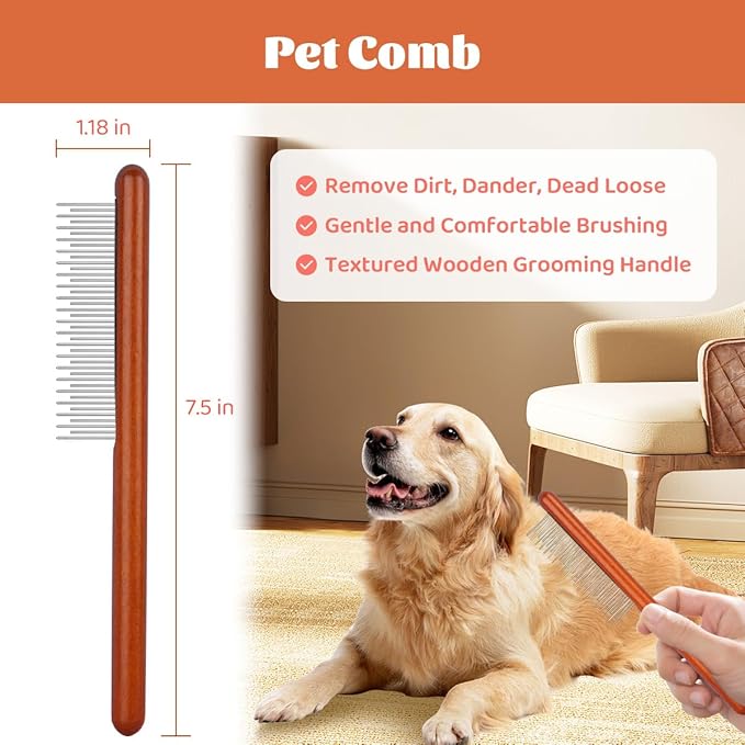 Pet Brush for Dematting & Deshedding, Professional Cat Grooming Brush, Dog Grooming Brushes with Wood Handle, Shedding Comb for Indoor Cats & Long Haired Cat Dog Pet