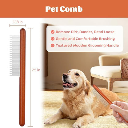 Pet Brush for Dematting & Deshedding, Professional Cat Grooming Brush, Dog Grooming Brushes with Wood Handle, Shedding Comb for Indoor Cats & Long Haired Cat Dog Pet