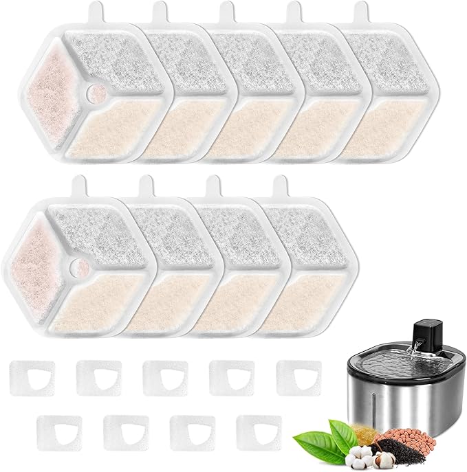 Pet Water Fountain Filters Replacement for 152oz/4.5L Wireless Cat and dog Water Fountain PTM-643, 9+9 Packs Packs Replacement Filters Sponges Sets