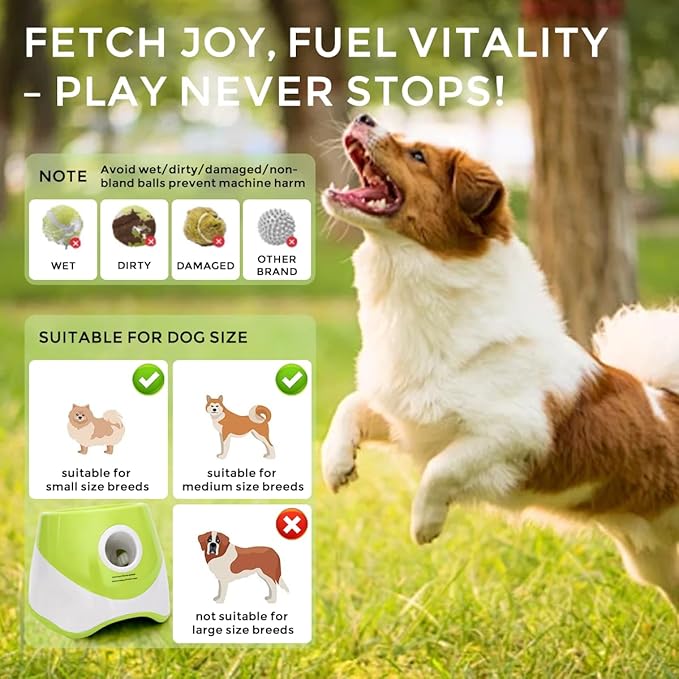 Interactive Automatic Ball Launcher for Dogs, 20-46Ft 3 Distance, Ball Thrower for Medium&Large Dogs, with 12pcs 58mm ETPU Tennis Balls, Rechargeable Dog Toy, for Outdoor Lawn