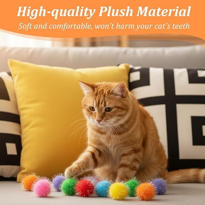 60 Pcs Cat Pom Pom Balls - 1.5 Inch Interactive Cat Ball Toy - Multicolor Sparkle Fuzzy Balls for Exercise and Entertainment