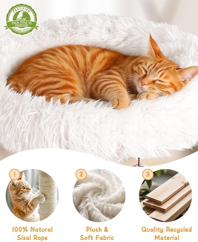 61" Modern Cat Tree Tower for Indoor Cats, Luxury Climbing Tower with Plush Lounge, Kitty Condos, Hammock & Scratching Posts, Classic cat Furniture