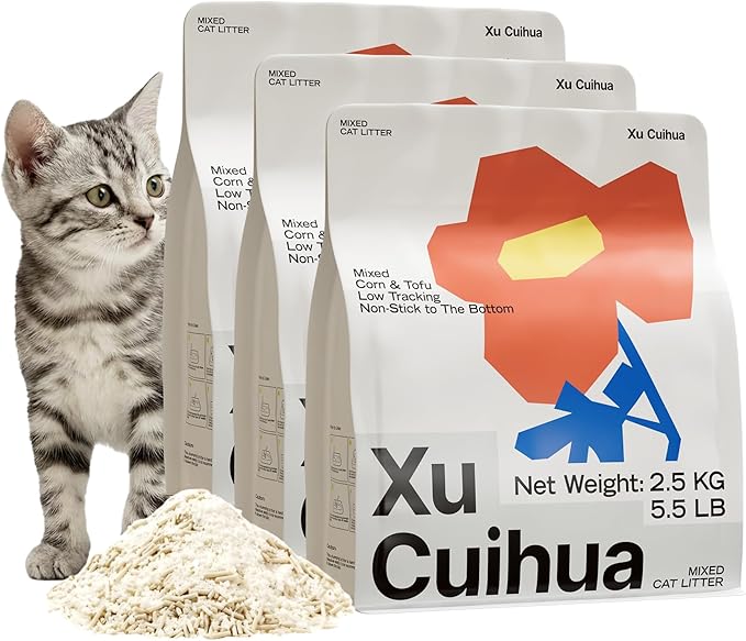 Tofu Mix Cat Litter, Plant-Based, Strong Clumping Litter, Odor Control, Easy Scooping, Clumps Lift Cleanly, Low Dust, Corn & Cassava Litter, 5.5 LB x 3 Bags