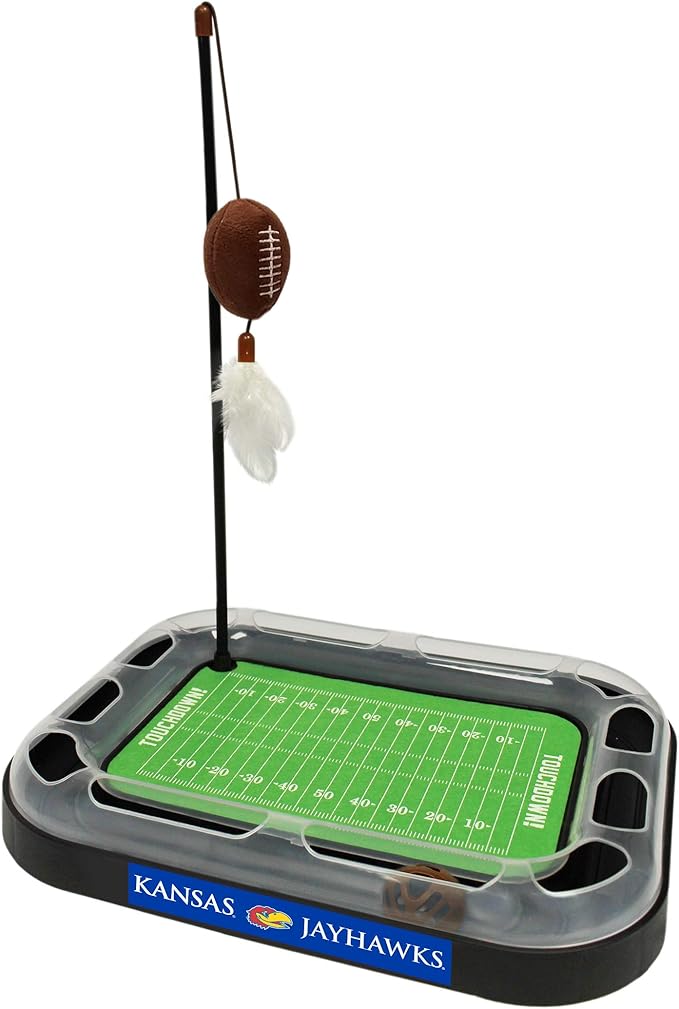 Pets First CAT Scratcher & Plush Football Toy with Catnip, Feather & Jingle Bell Interactive Ball Cat Chasing 5-in-1 Kitty Toy