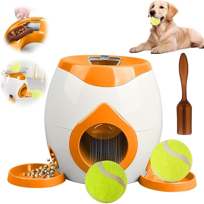 Dog Food Reward Machine, Automatic Dog Ball Launcher, Dog Tennis Ball Throwing Machine for Interactive Play & Training Small and Medium Dogs (Orange)