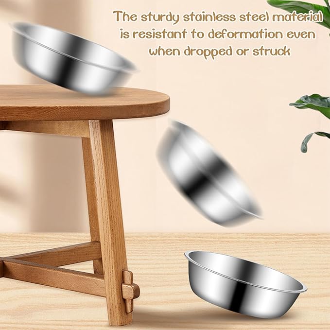 kathson 12 PCS Small Stainless Steel Dog Bowls, Replacement Metal Puppy Food Water Bowl Set Suit for Indoor Outdoor, Pet Feeding Dish for Small Animals Kitten, Dishwasher Safe (4.3 in)