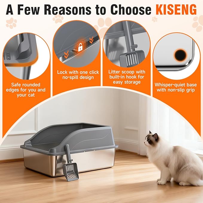 2PACK Stainless Steel Litter Boxes, Extra Large XL Odor Free Metal Litter Box with High Sides, Open Top Litter Pan Include Scoop Easy Cleaning Anti-Scratch Kitty Cat Box Anti-Urine Leakage, Non-Sticky