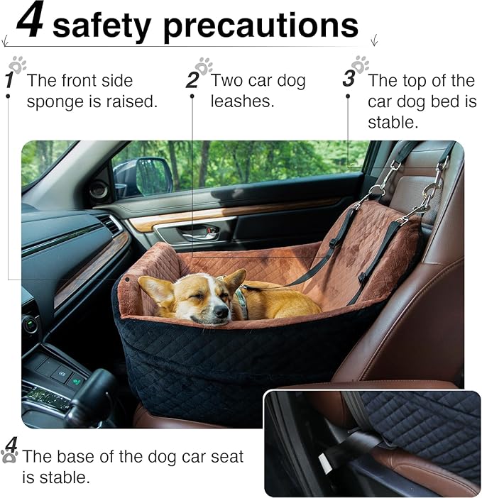 YOUVEE Dog Car Seat for Small/Medium Dog 20lbs 25lbs up to 32 lbs,Fully Detachable and Washable Puppy Booster seat with Storage Pockets,2 Adjustable Safety Belts(Black Outside Grey Inside)