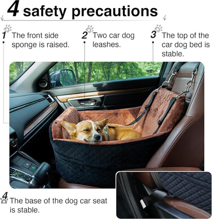 YOUVEE Dog Car Seat for Small/Medium Dog 20lbs 25lbs up to 32 lbs,Fully Detachable and Washable Puppy Booster seat with Storage Pockets,2 Adjustable Safety Belts(Black Outside Grey Inside)