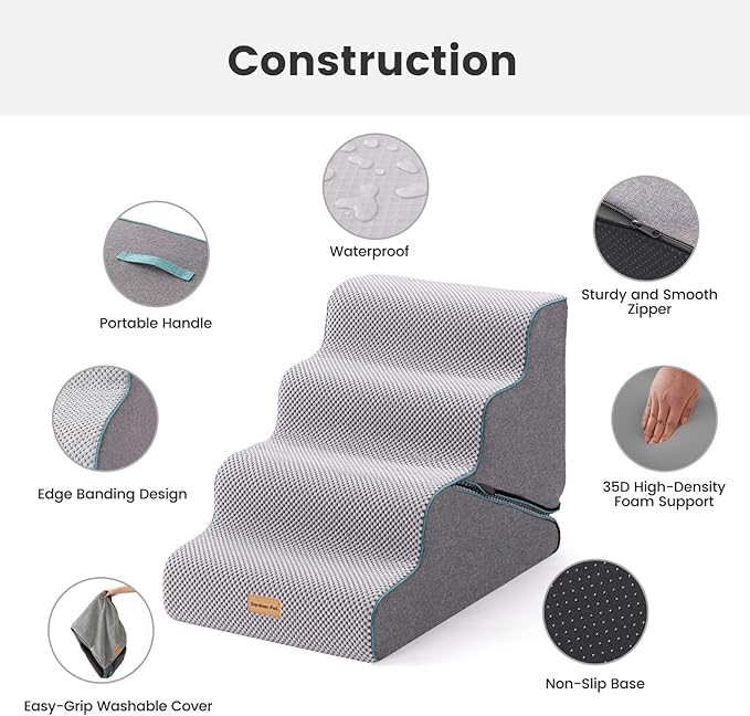 Gardner Pet Dog Stairs for Small Dogs 17.5" H, 2 in 1 Transformable 4-Step Pet Stairs and ramp, Dog Steps for Couch bed (19~22 in) with Durable Non-Slip Waterproof Cover and CertiPUR-US Certified Foam