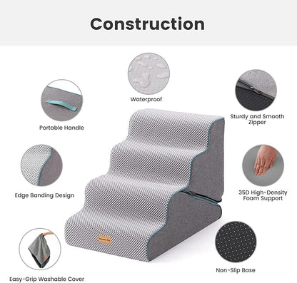 Gardner Pet Dog Stairs for Small Dogs 17.5" H, 2 in 1 Transformable 4-Step Pet Stairs and ramp, Dog Steps for Couch bed (19~22 in) with Durable Non-Slip Waterproof Cover and CertiPUR-US Certified Foam