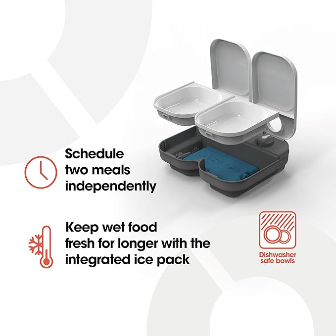 Cat Mate C200 Automatic 2 Meal Timer-Controlled Pet Feeder (401) - for Cats and Small Dogs, Includes Ice Pack for Wet and Dry Food, Meals up to 14 oz Each, White