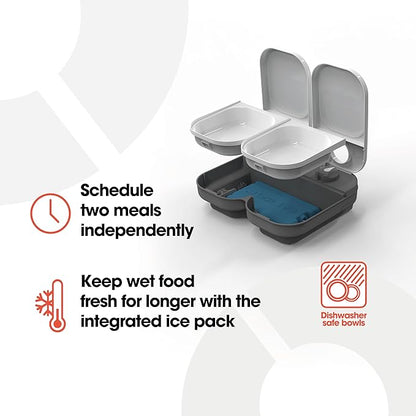 Cat Mate C200 Automatic 2 Meal Timer-Controlled Pet Feeder (401) - for Cats and Small Dogs, Includes Ice Pack for Wet and Dry Food, Meals up to 14 oz Each, White