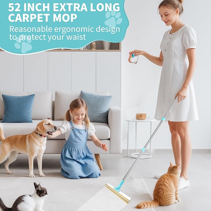 Carpet Rake for Pet Hair Removal - Heavy-Duty Metal Scraper & Lint Brush with 45" Adjustable Handle, Reusable Large Pet Hair Remover Tool for Carpets, Rugs, Mats, Couch, Pet Beds,Furniture
