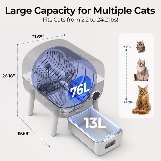 Self-Cleaning Cat Litter Box: Extra Large Automatic Litter Box for Multiple Cats, Odor Control, Low Noise, App & Panel Control, Easy Waste Disposal