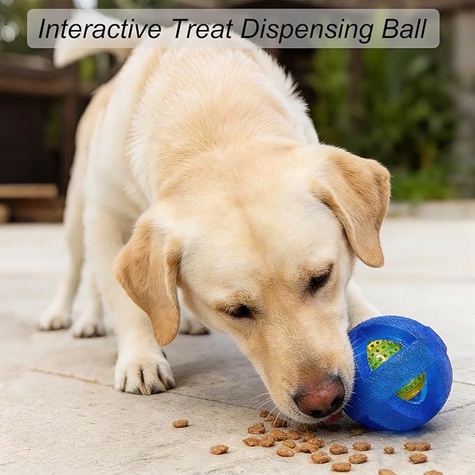 Dog Ball Toy for Chewing and Treat Dispensing - Toug Rubber Puppy Chew Toys Interactive Puzzle Balls for Teething & Slow Feeding, 3.5 Inch (Blue)