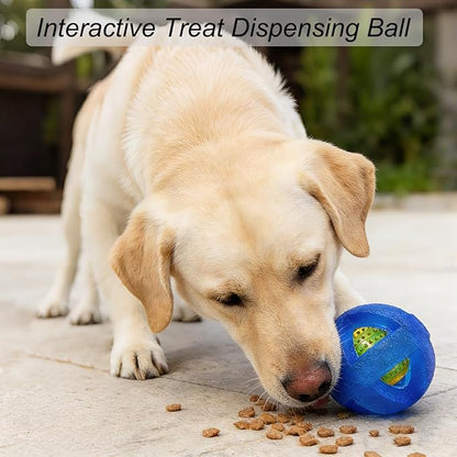 Dog Ball Toy for Chewing and Treat Dispensing - Toug Rubber Puppy Chew Toys Interactive Puzzle Balls for Teething & Slow Feeding, 3.5 Inch (Blue)