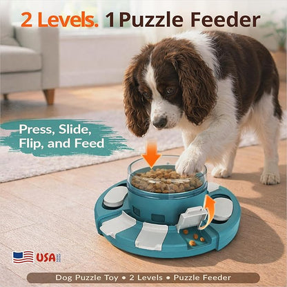 KADTC 2 Levels of Challenge - Dog Puzzle Feeder Toy - U.S. Brand - Design Push-to-Release Treat Dispenser for Small Medium Large Dogs Boredom Buster, Puppy Mental Stimulation Enrichment Puzzles Toys