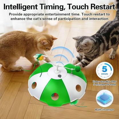 Cat Toys Rechargeable, Interactive Cat Toys for Indoor Cats, Touch Activated, Moving Feather, Bird Chirping, 6 Holes Maze Mouse Catching Game